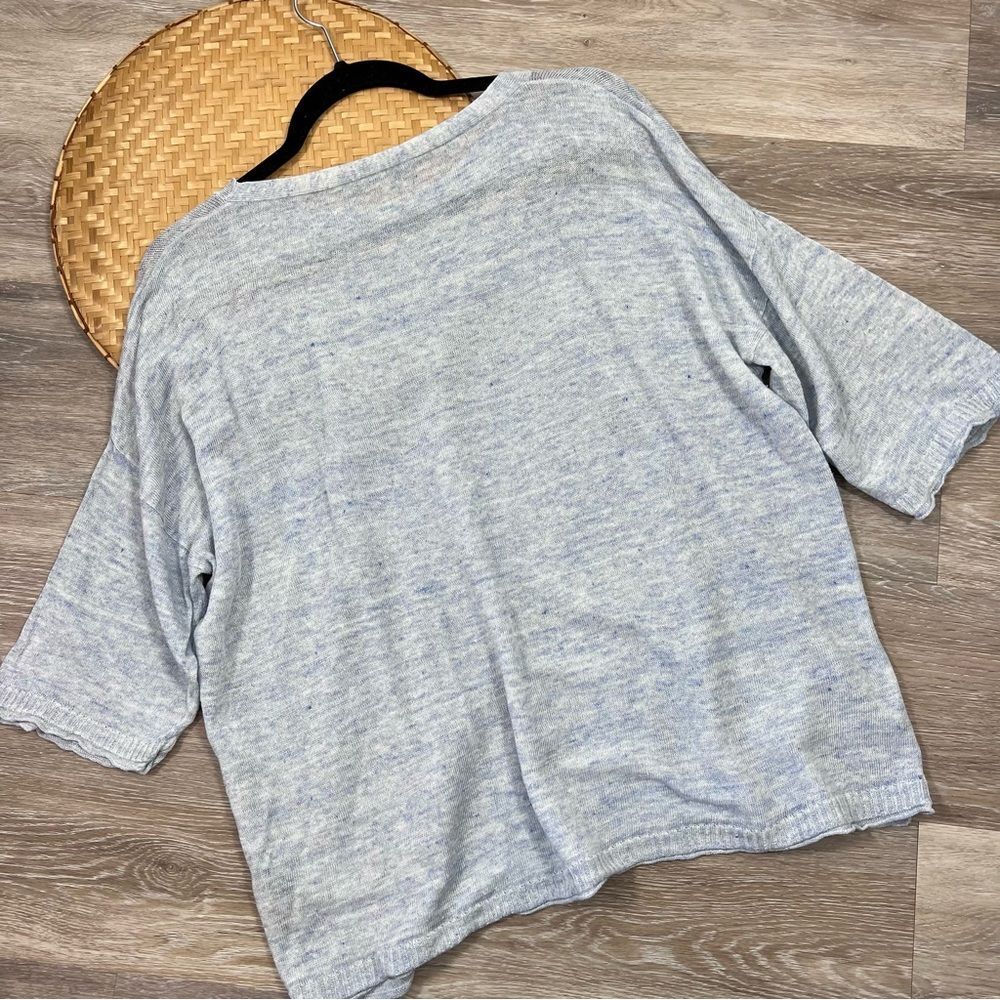 Lafayette 148 New York Blue Marled 100% linen boxy tee w/ pocket womens XL - Picture 6 of 6